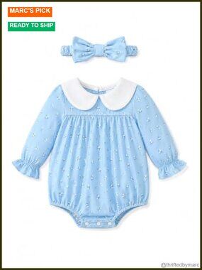 Baby Girl Bubble Romper Peter Pan Collar Long Sleeve Fall Winter Newborn Outfit